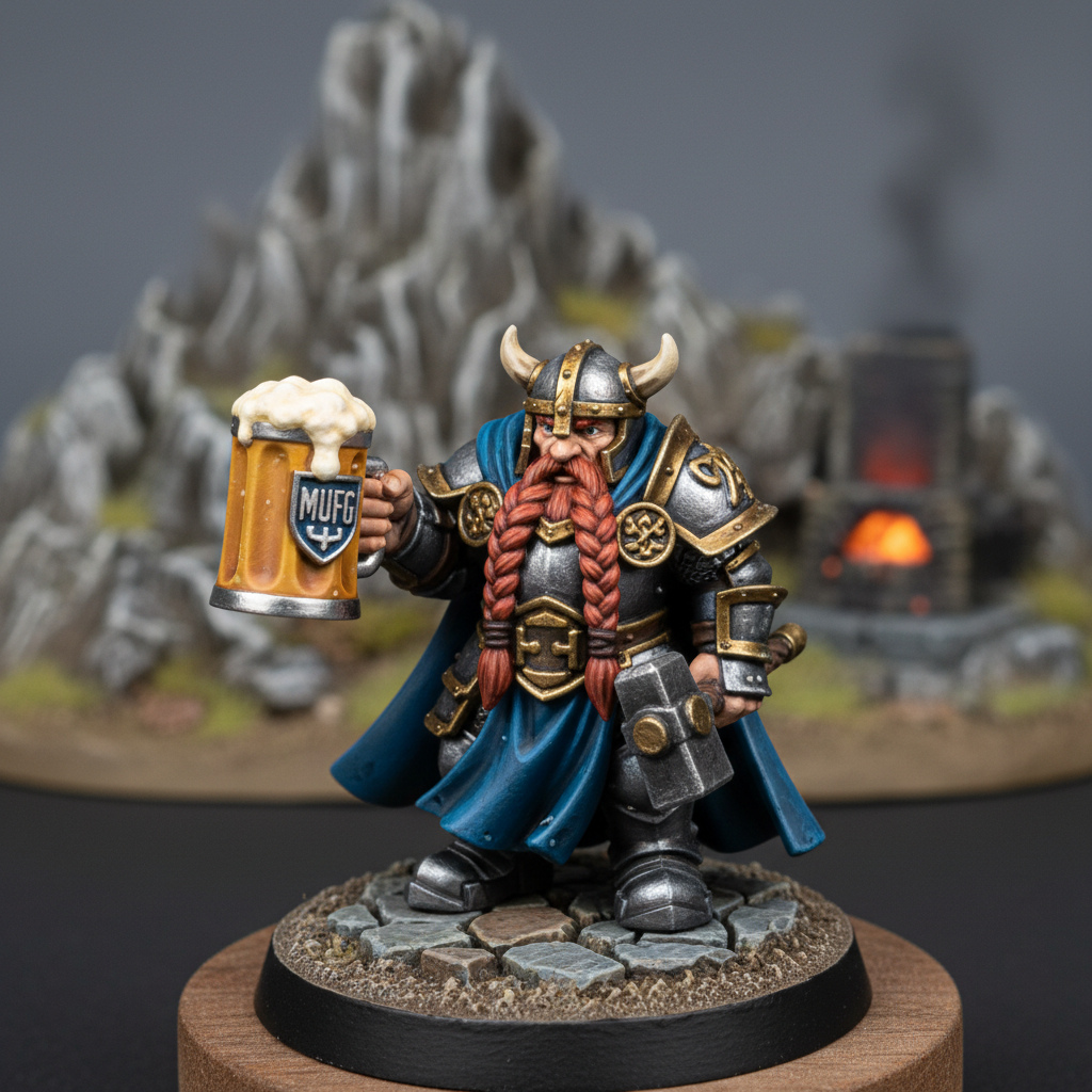 Dwarf miniature with mufg of beer
